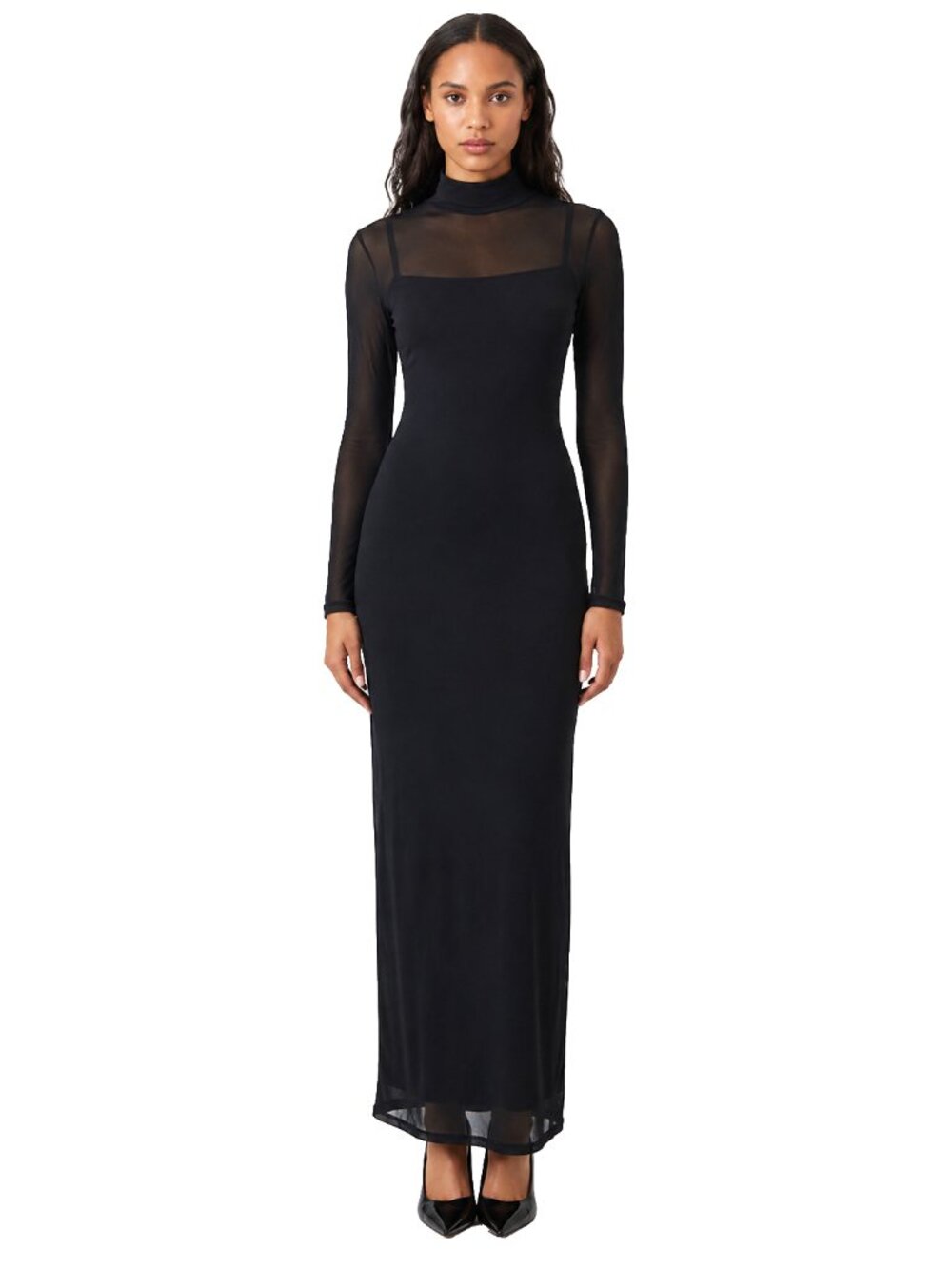 Abercrombie Black Mesh Maxi Dress XS Sheer Long Sleeve Bodycon Goth Chic